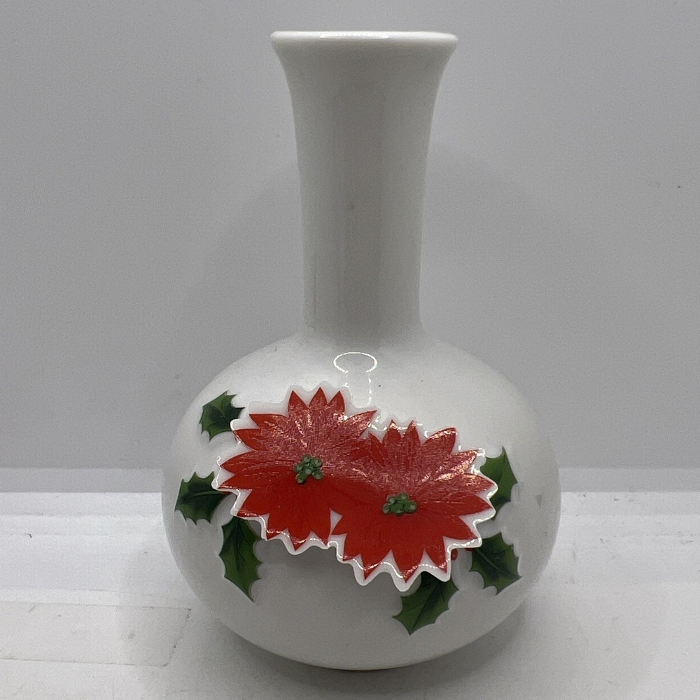 Holiday Bud Vase 3D‎ Poinsettias Vintage Made In Japan